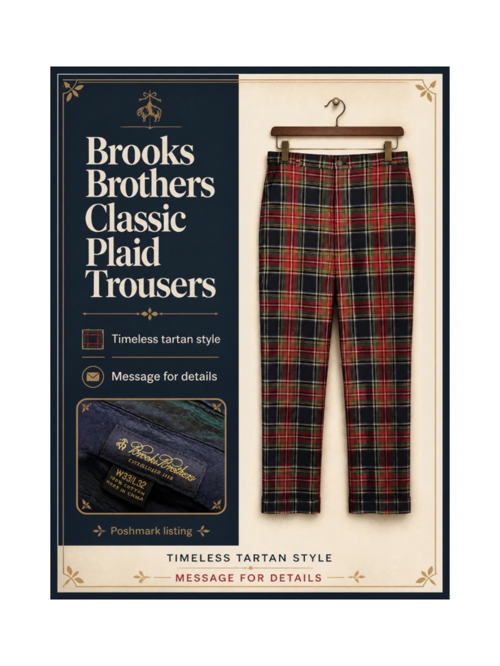 Brooks Brothers Red Black and Green Tartan Men’s Trousers